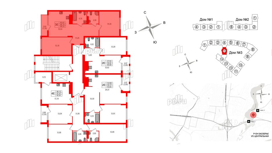 Квартира в ЖК «Расцвет Парк», 2 комнатная, 60.73 м², 4 этаж