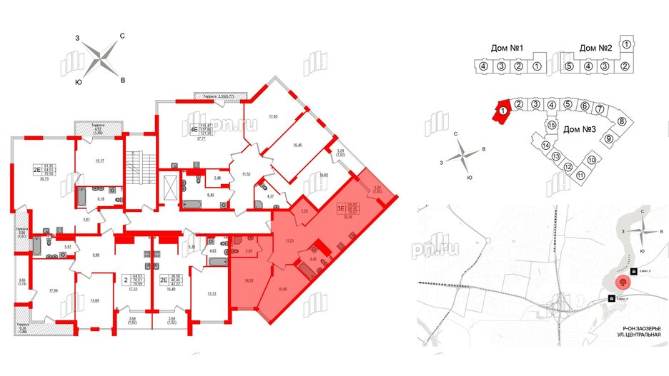 Квартира в ЖК «Расцвет Парк», 2 комнатная, 68.45 м², 3 этаж