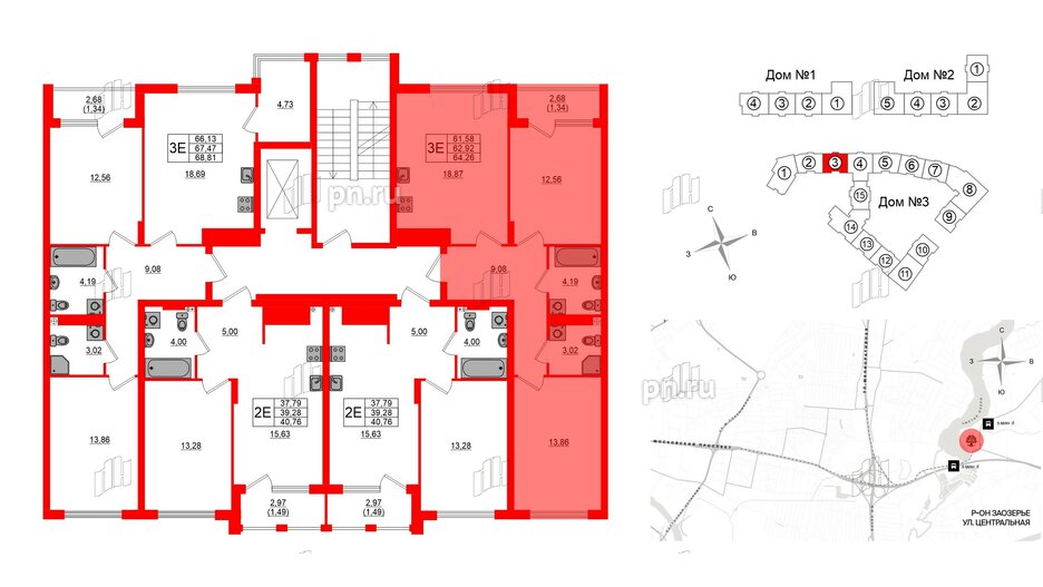 Квартира в ЖК «Расцвет Парк», 2 комнатная, 62.92 м², 2 этаж