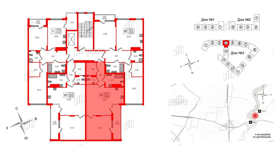 Квартира в ЖК «Расцвет Парк», 1 комнатная, 65.55 м², 3 этаж