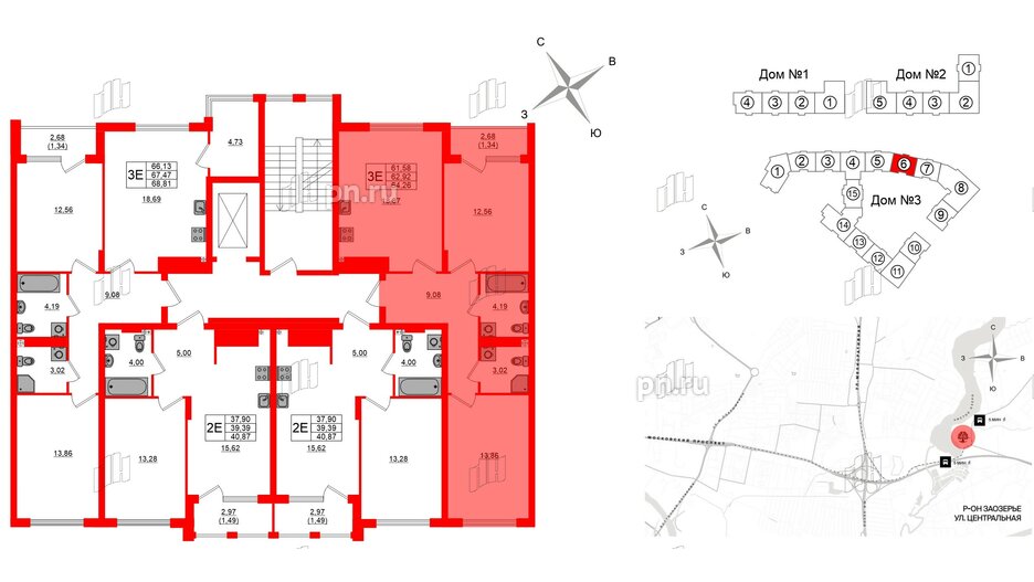 Квартира в ЖК «Расцвет Парк», 2 комнатная, 62.92 м², 4 этаж