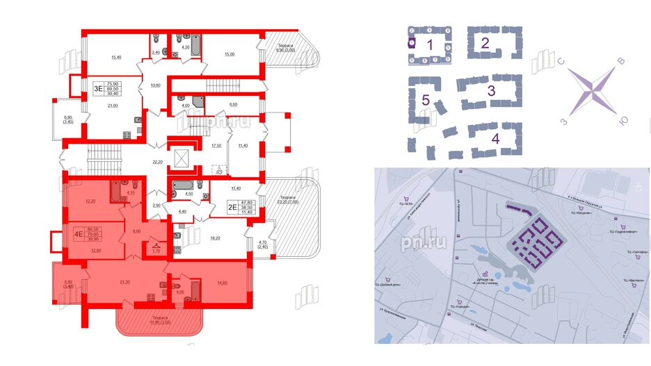 Квартира в ЖК «Сиреневый бульвар», 3 комнатная, 87.7 м², 1 этаж