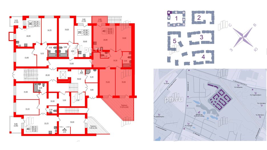 Квартира в ЖК «Сиреневый бульвар», 3 комнатная, 95.8 м², 1 этаж