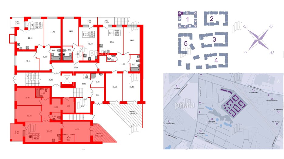 Квартира в ЖК «Сиреневый бульвар», 3 комнатная, 97.5 м², 1 этаж