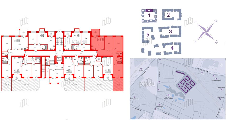 Квартира в ЖК «Сиреневый бульвар», 3 комнатная, 91.6 м², 1 этаж