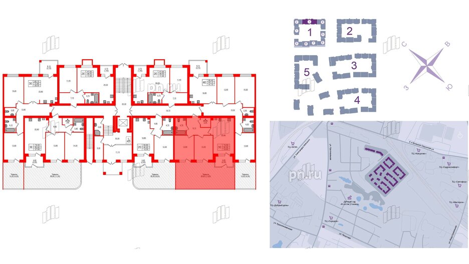 Квартира в ЖК «Сиреневый бульвар», 2 комнатная, 75.3 м², 1 этаж