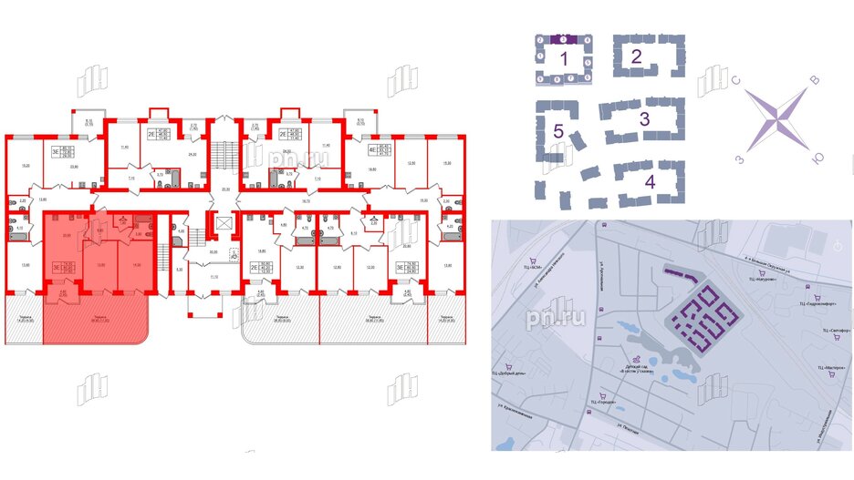 Квартира в ЖК «Сиреневый бульвар», 2 комнатная, 75.1 м², 1 этаж