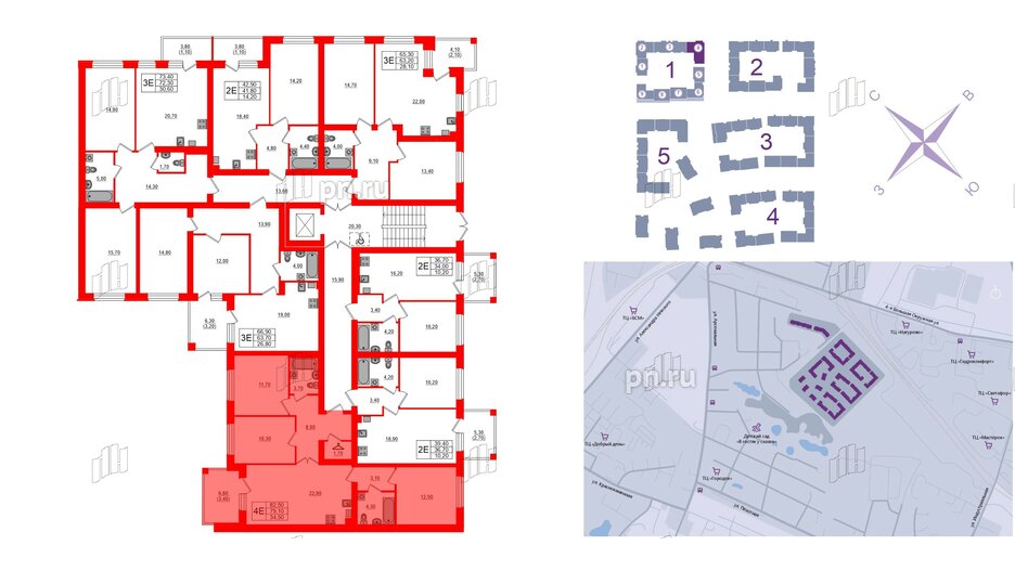 Квартира в ЖК «Сиреневый бульвар», 3 комнатная, 83.4 м², 4 этаж