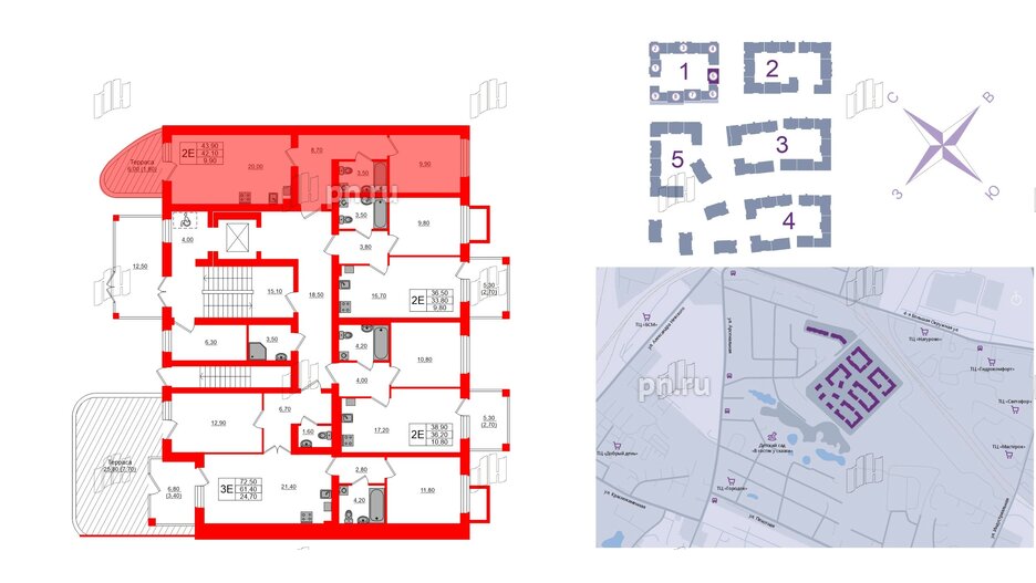 Квартира в ЖК «Сиреневый бульвар», 1 комнатная, 44.5 м², 1 этаж