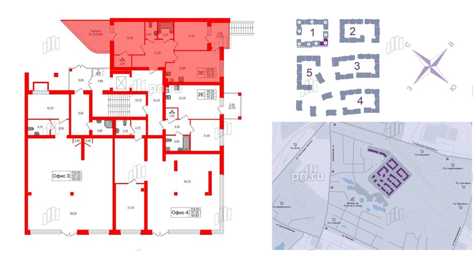 Квартира в ЖК «Сиреневый бульвар», 2 комнатная, 70.5 м², 1 этаж