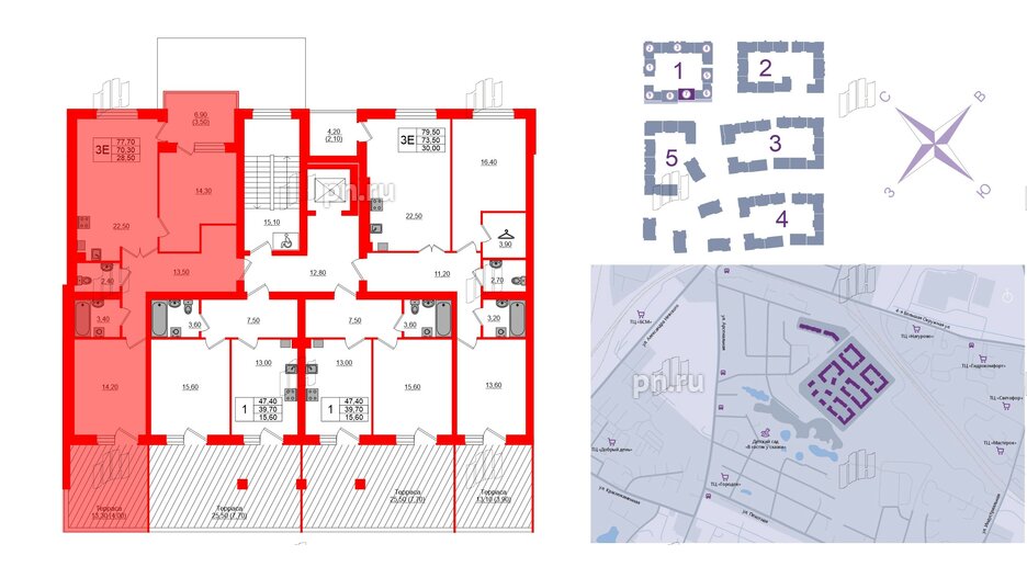 Квартира в ЖК «Сиреневый бульвар», 2 комнатная, 77.7 м², 2 этаж