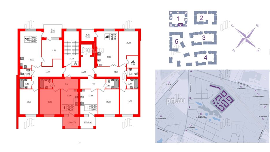 Квартира в ЖК «Сиреневый бульвар», 1 комнатная, 42.5 м², 4 этаж