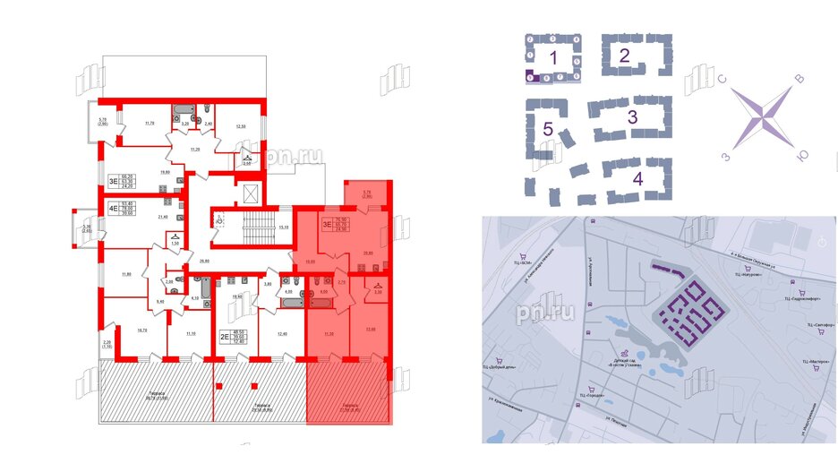 Квартира в ЖК «Сиреневый бульвар», 2 комнатная, 76.9 м², 2 этаж