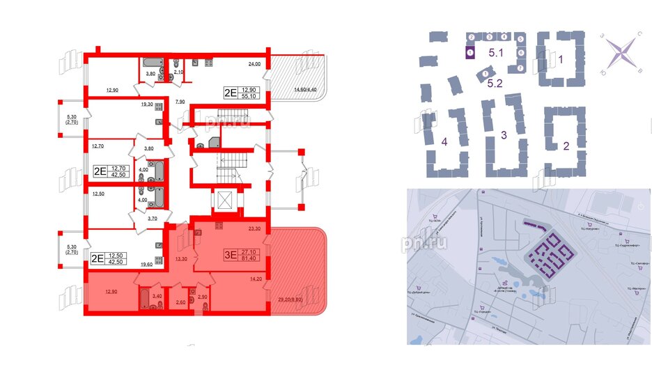 Квартира в ЖК «Сиреневый бульвар», 2 комнатная, 81.4 м², 1 этаж