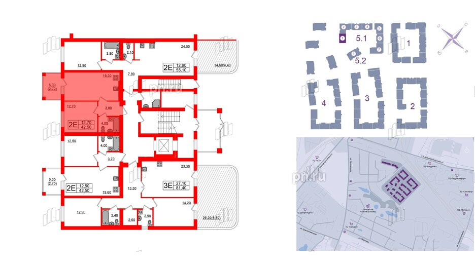 Квартира в ЖК «Сиреневый бульвар», 1 комнатная, 42.5 м², 1 этаж