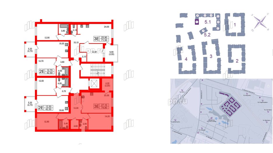 Квартира в ЖК «Сиреневый бульвар», 2 комнатная, 74.8 м², 2 этаж