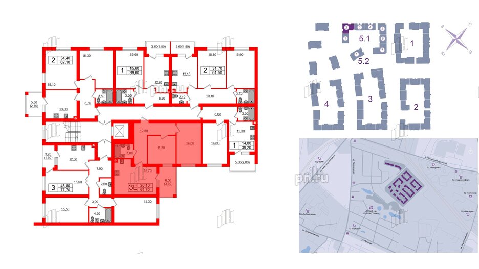 Квартира в ЖК «Сиреневый бульвар», 2 комнатная, 64.7 м², 2 этаж