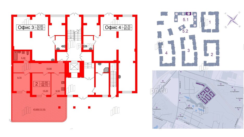 Квартира в ЖК «Сиреневый бульвар», 2 комнатная, 66.7 м², 1 этаж