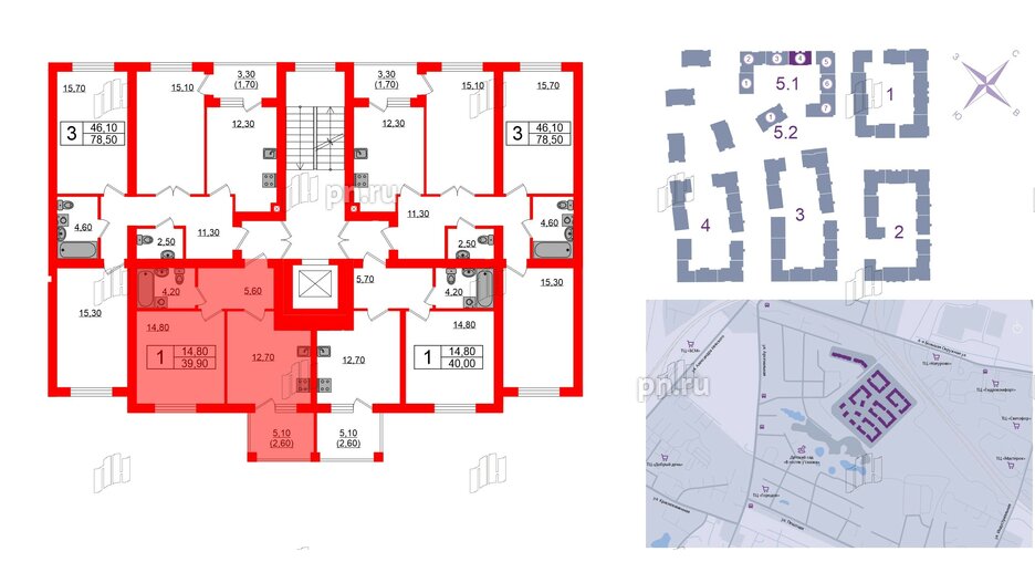 Квартира в ЖК «Сиреневый бульвар», 1 комнатная, 39.9 м², 4 этаж