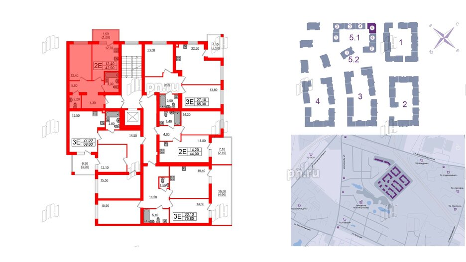 Квартира в ЖК «Сиреневый бульвар», 1 комнатная, 42.9 м², 2 этаж