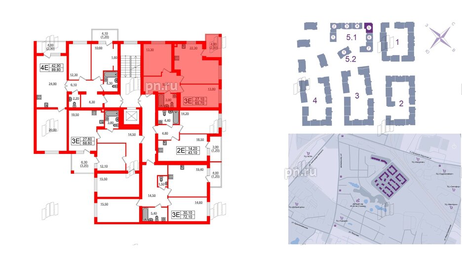 Квартира в ЖК «Сиреневый бульвар», 2 комнатная, 65.7 м², 3 этаж