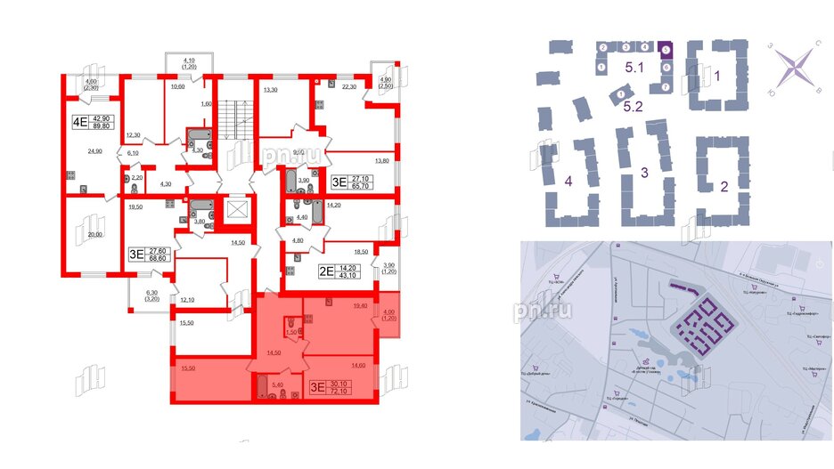 Квартира в ЖК «Сиреневый бульвар», 2 комнатная, 72.1 м², 3 этаж