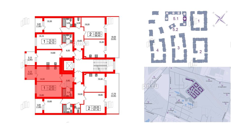 Квартира в ЖК «Сиреневый бульвар», 1 комнатная, 42 м², 2 этаж