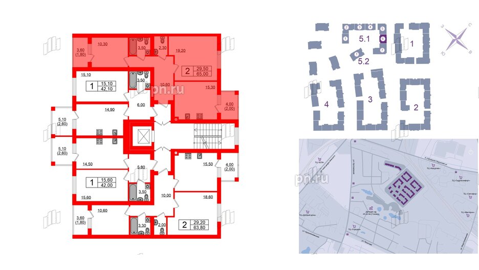 Квартира в ЖК «Сиреневый бульвар», 2 комнатная, 65 м², 4 этаж