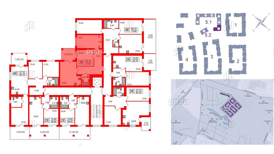 Квартира в ЖК «Сиреневый бульвар», 2 комнатная, 67.6 м², 2 этаж