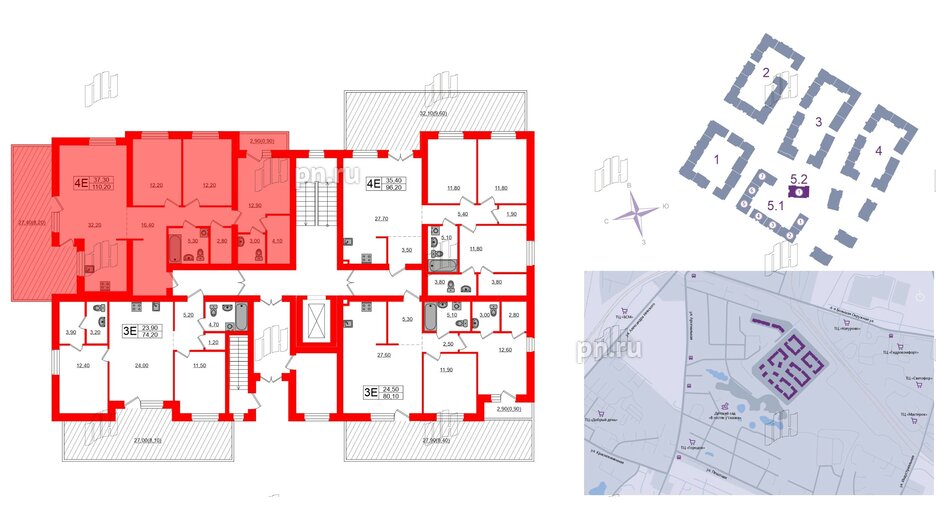 Квартира в ЖК «Сиреневый бульвар», 3 комнатная, 110.2 м², 1 этаж