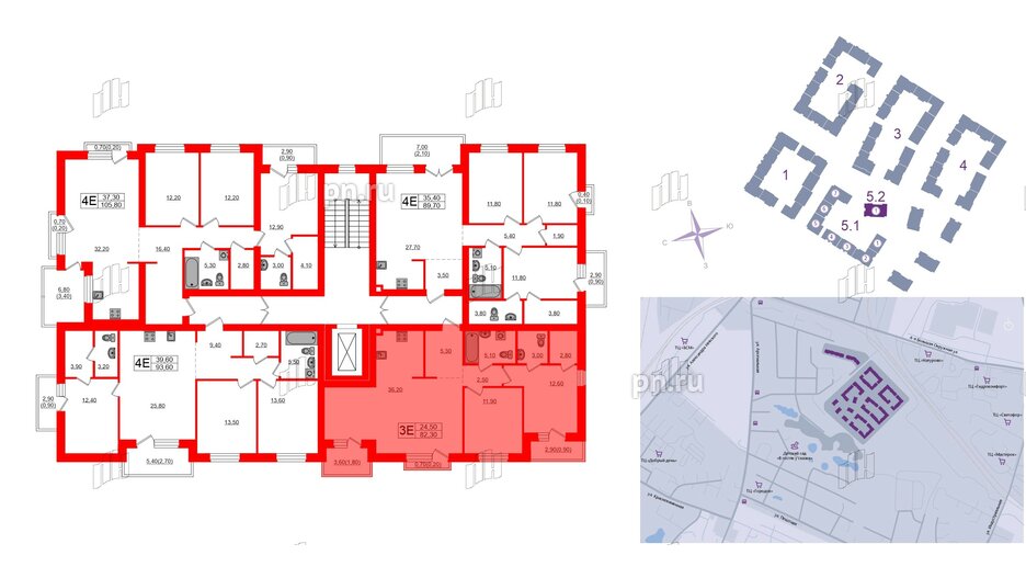 Квартира в ЖК «Сиреневый бульвар», 2 комнатная, 82.3 м², 3 этаж