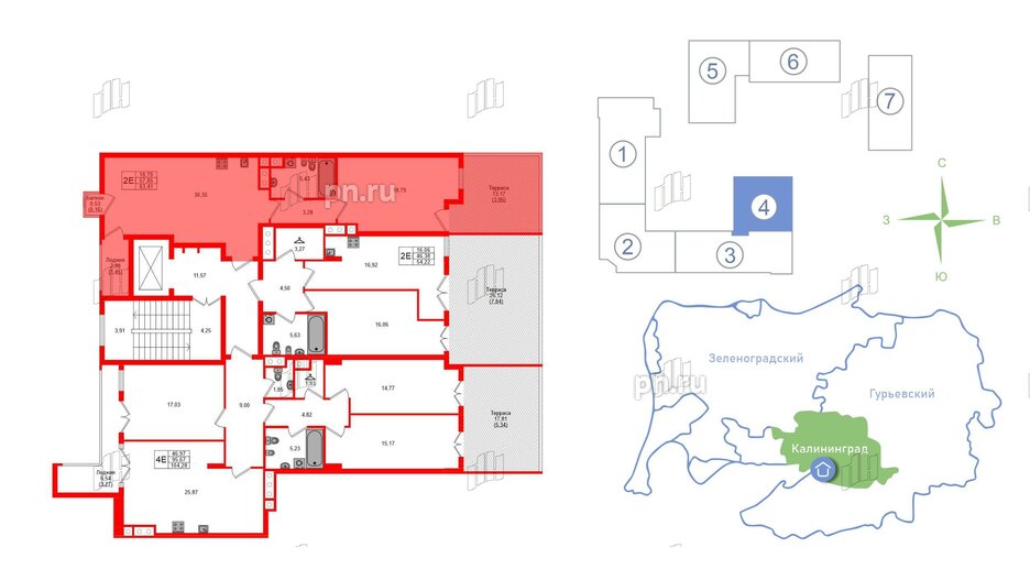 Квартира в ЖК «Фридланд», 1 комнатная, 57.85 м², 2 этаж