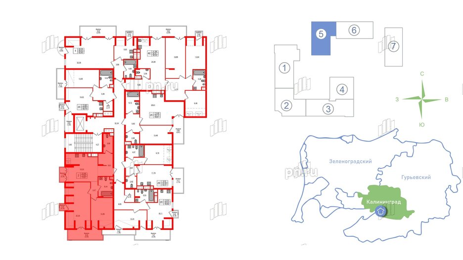 Квартира в ЖК «Фридланд», 2 комнатная, 75.67 м², 7 этаж