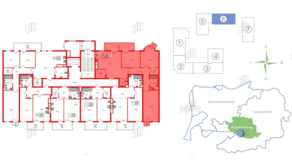 Квартира в ЖК «Фридланд», 3 комнатная, 101.62 м², 1 этаж