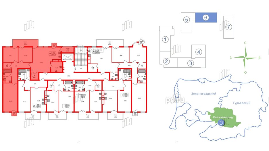 Квартира в ЖК «Фридланд», 3 комнатная, 101.35 м², 3 этаж