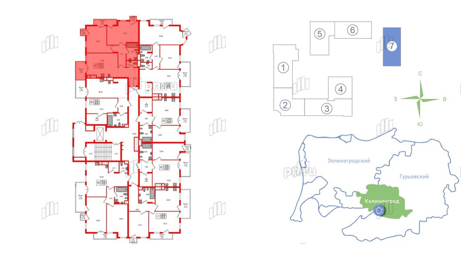 Квартира в ЖК «Фридланд», 2 комнатная, 74.34 м², 1 этаж