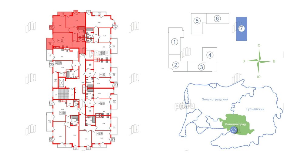 Квартира в ЖК «Фридланд», 2 комнатная, 74.34 м², 4 этаж