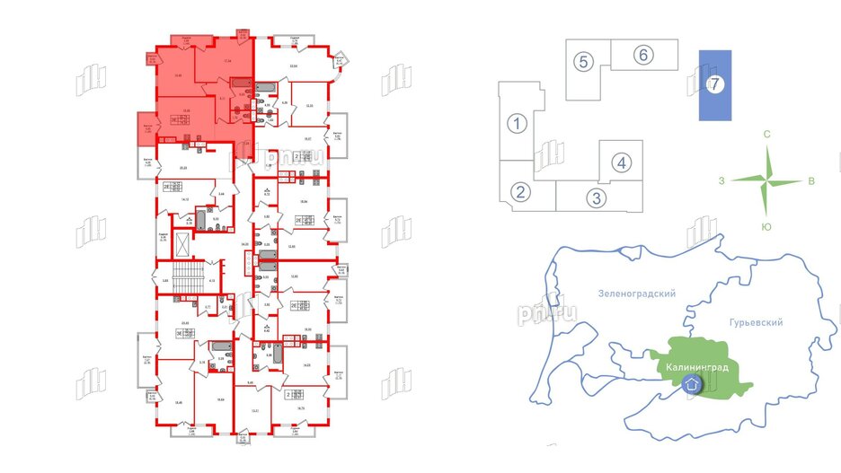 Квартира в ЖК «Фридланд», 2 комнатная, 71.23 м², 3 этаж