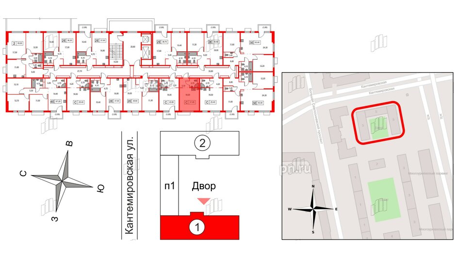 Квартира в ЖК Кантемировская 11, студия, 21.8 м², 2 этаж