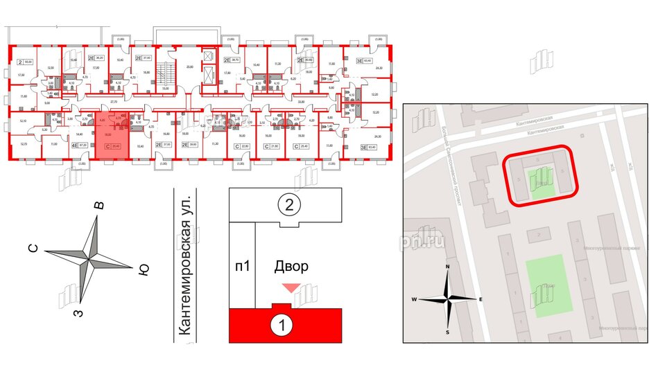 Квартира в ЖК Кантемировская 11, студия, 25.4 м², 2 этаж