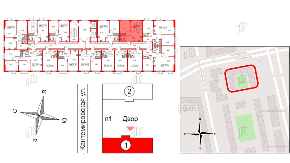 Квартира в ЖК Кантемировская 11, 1 комнатная, 39.6 м², 3 этаж