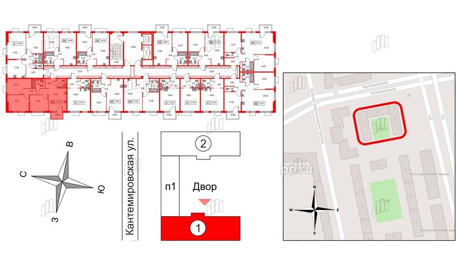 Квартира в ЖК Кантемировская 11, 3 комнатная, 67.1 м², 4 этаж