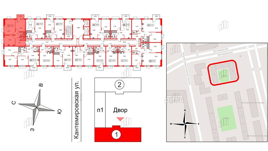 Квартира в ЖК Кантемировская 11, 2 комнатная, 55.9 м², 6 этаж