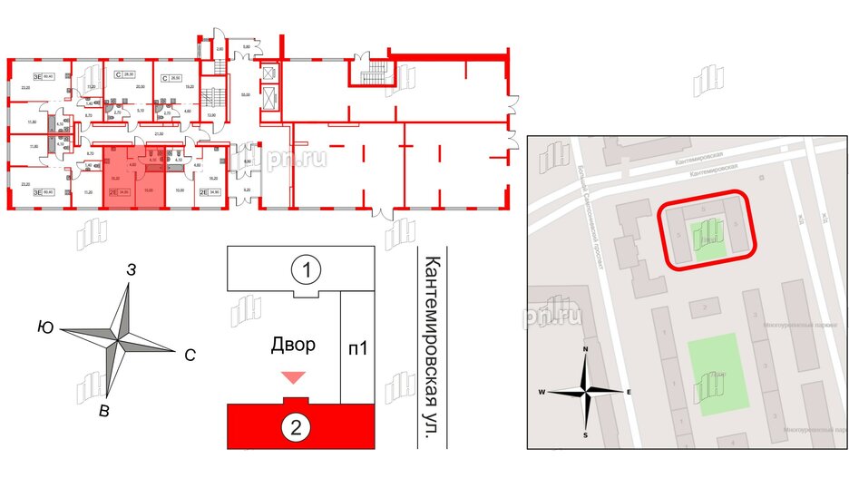 Квартира в ЖК Кантемировская 11, 1 комнатная, 34.9 м², 1 этаж