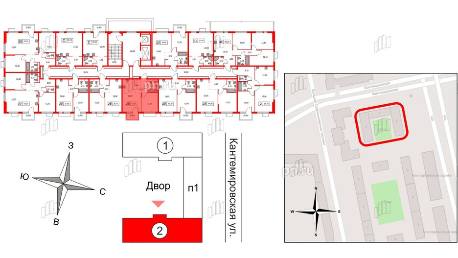 Квартира в ЖК Кантемировская 11, 1 комнатная, 40.5 м², 2 этаж