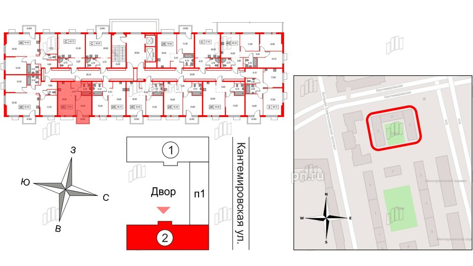 Квартира в ЖК Кантемировская 11, 1 комнатная, 37 м², 2 этаж