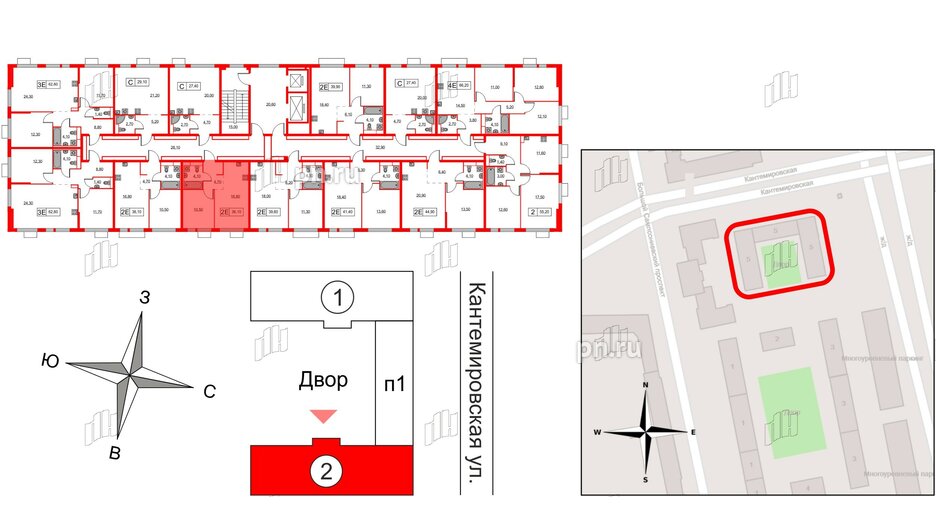 Квартира в ЖК Кантемировская 11, 1 комнатная, 36.1 м², 7 этаж