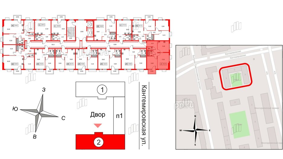 Квартира в ЖК Кантемировская 11, 2 комнатная, 56.1 м², 6 этаж