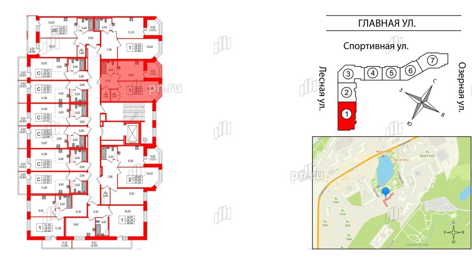 Квартира в ЖК Капральский, 1 комнатная, 35.74 м², 9 этаж