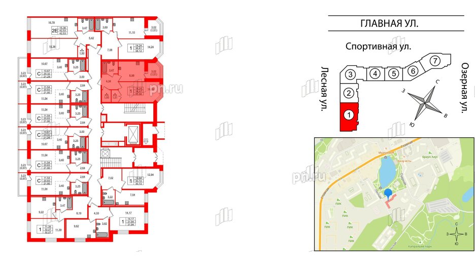 Квартира в ЖК Капральский, 1 комнатная, 35.98 м², 1 этаж